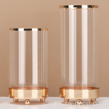Diseñando especialmente el gran jarrón de vidrio transparente con borde de oro